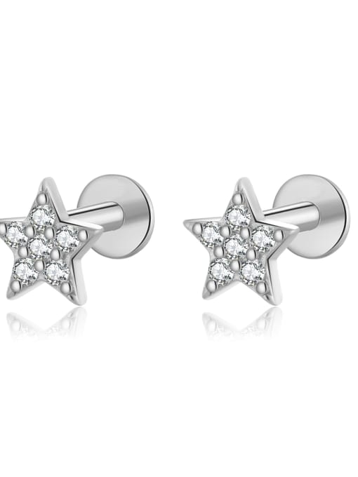 Platinum [pentagram] 925 Sterling Silver Cubic Zirconia Flower Dainty Stud Earring